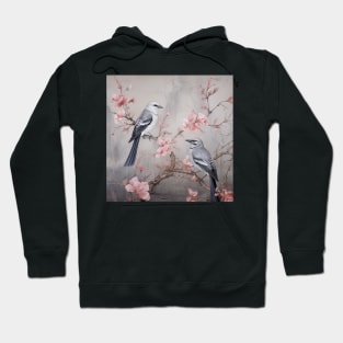 Grey and pink chinoiserie painting with birds and flowers Hoodie